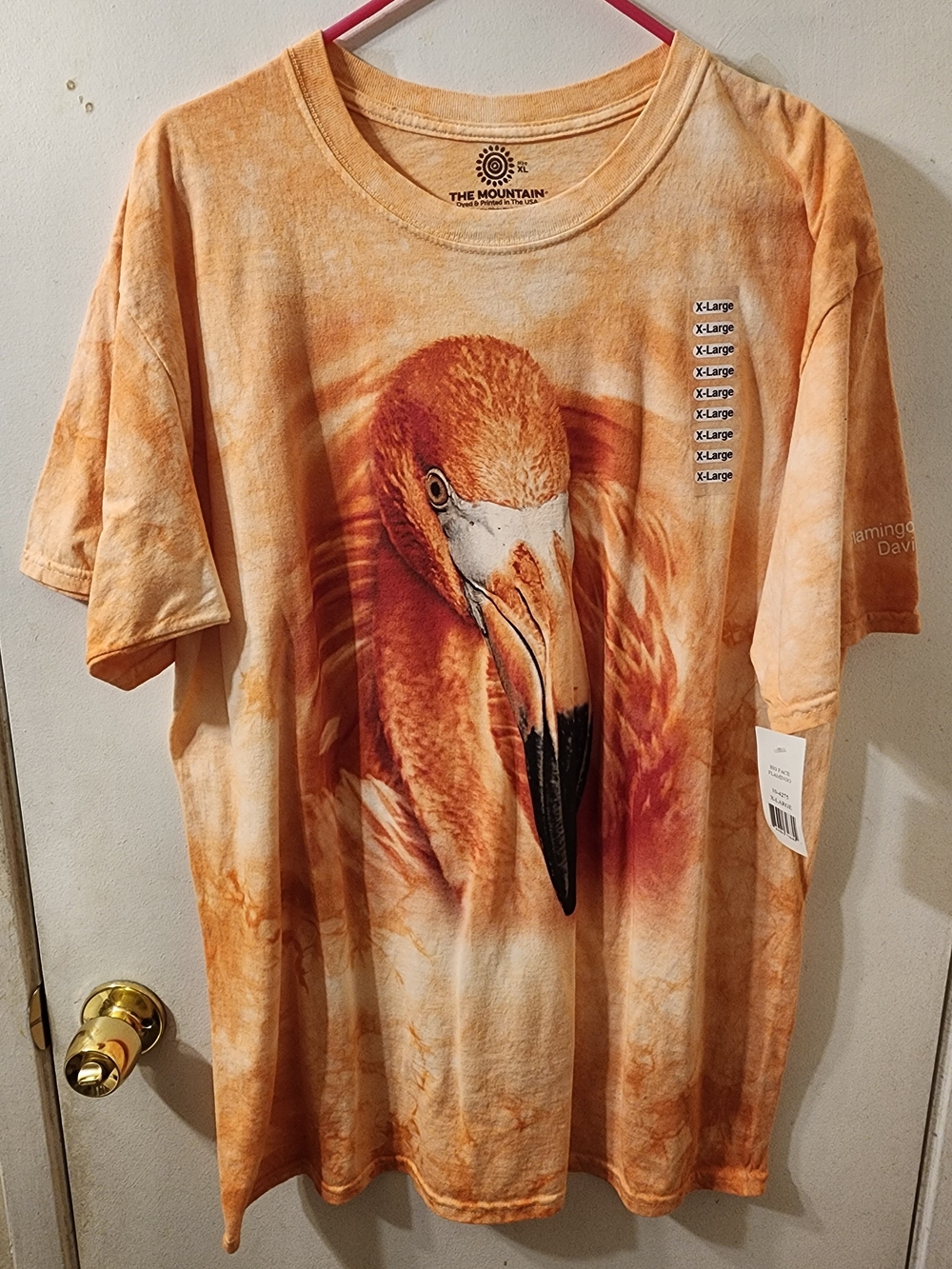 The Mountain Flamingo Graphic Tee in Peach-Orange Tie-Dye - Flamimgo Gardens FL